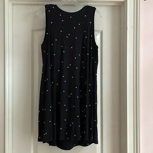 Loft Black polka dot cotton swing dress, size Large petite